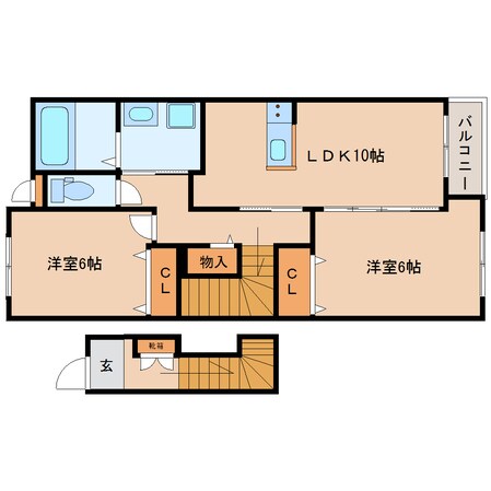 筒井駅 徒歩4分 2階の物件間取画像